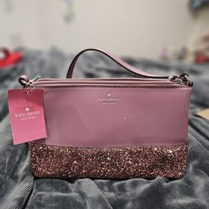 kate spade Pink Leather Crossbody with Rose Glitter Base